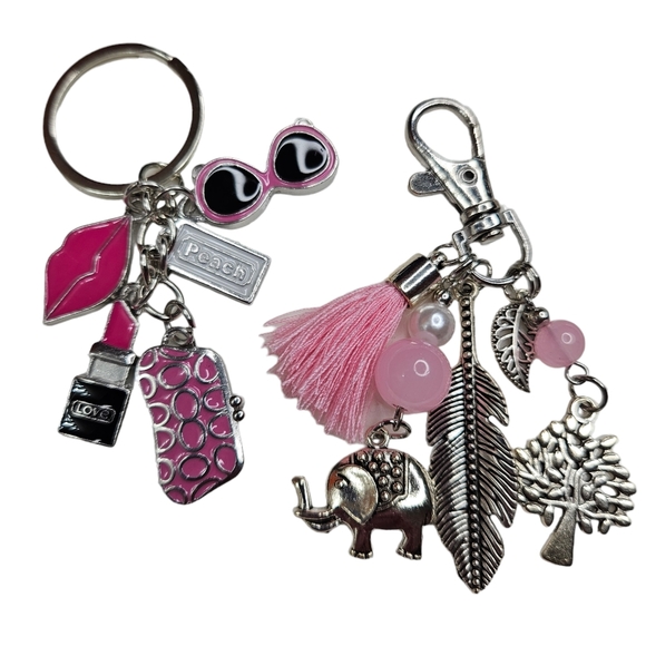 Women's Set of 2 Keychain Handbag Charms Purse Swag NWOT Silver Pink Gift Idea - Picture 9 of 9